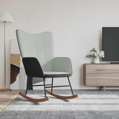 Teenpull Schaukelstuhl Hellgrau Samt Stoff, Moderner Relaxsessel für Wohnzimmer Schlafzimmer, Bequemer Lesesessel mit Massivholz Kufen von Teenpull