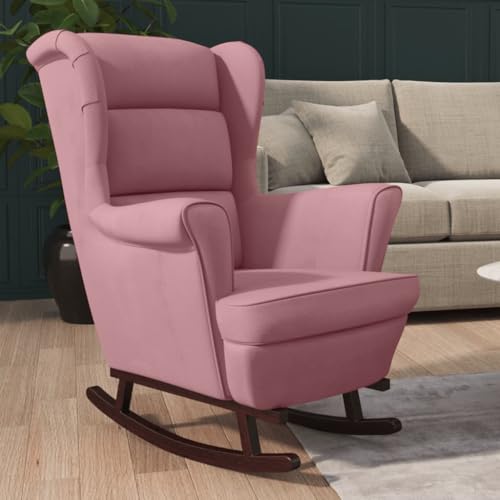Teenpull Schaukelstuhl Rosa Samt, Bequemer Polstersessel mit Massivholz-Gummibeinen für Wohnzimmer, Schlafzimmer, Leseecke, Moderner Glider-Sessel zum Entspannen, Gemütlicher Akzentstuhl für Zuhause von Teenpull