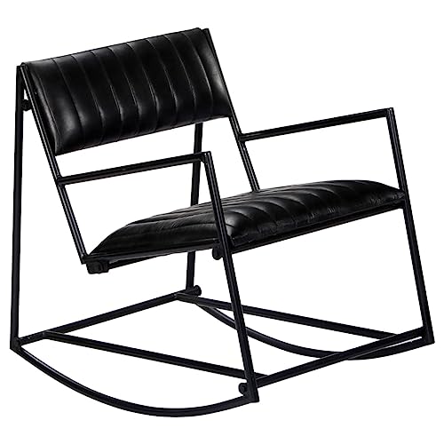 Teenpull Schaukelstuhl Schwarz Echtleder, Moderner Relax Sessel für Wohnzimmer, Schlafzimmer, Bequemes Lesevergnügen im Innenbereich von Teenpull