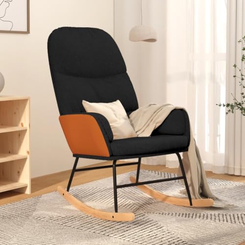 Teenpull Schaukelstuhl Schwarz Stoff, Gemütlicher Polstersessel für Wohnzimmer, Schlafzimmer & Leseecken, Bequemer Relaxsessel mit Armlehnen, Robuster Loungesessel für Ihr Zuhause von Teenpull
