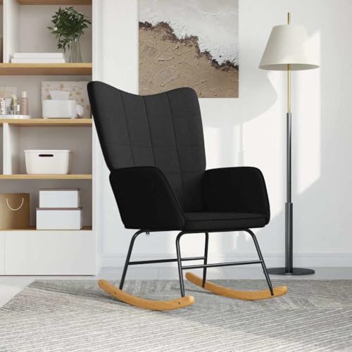Teenpull Schaukelstuhl Schwarz Stoff, Moderner Relaxsessel für Wohnzimmer, Schlafzimmer, Bequeme Polsterung, Stabiler Holz-Stahlrahmen, Perfekt zum Lesen von Teenpull