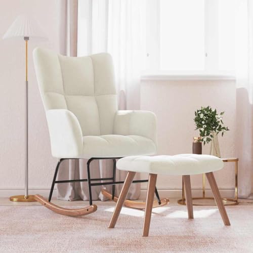 Teenpull Schaukelstuhl mit Hocker, Cremeweiß Samt, Modern, Bequem, für Wohnzimmer, Schlafzimmer, Leseecke, Entspannung von Teenpull