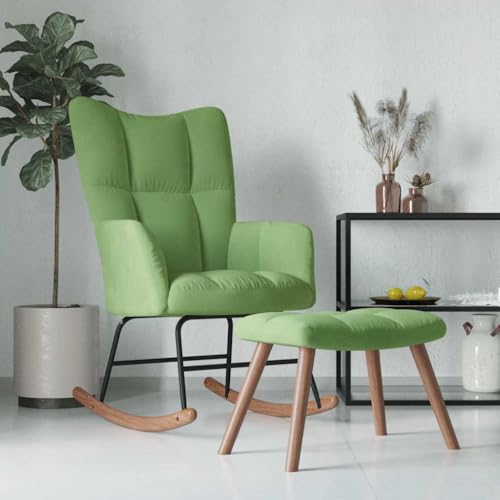 Teenpull Schaukelstuhl mit Hocker, Samt Hellgrün, Modernes Design, Bequemes Polster, Stabile Holz-Stahl-Konstruktion, Ideal für Wohnzimmer, Schlafzimmer, Leseecke von Teenpull