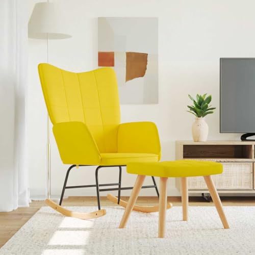 Teenpull Schaukelstuhl mit Hocker, Senfgelb, Stoffbezug, Modernes Design für Wohnzimmer & Schlafzimmer, Gemütlicher Relaxsessel mit Fußstütze von Teenpull