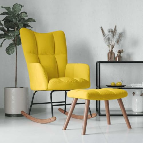 Teenpull Schaukelstuhl mit Hocker, Senfgelb Samt, Modern Gemütlicher Relaxsessel für Wohnzimmer, Schlafzimmer, Leseecke, Bequemer Akzentstuhl mit Fußstütze von Teenpull