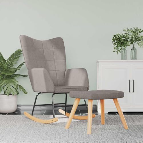 Teenpull Schaukelstuhl mit Hocker, Stoff Taupe, Modernes Design für Wohnzimmer und Schlafzimmer, Bequemer Relaxsessel mit Fußhocker, Stabile Holz- und Stahlkonstruktion von Teenpull