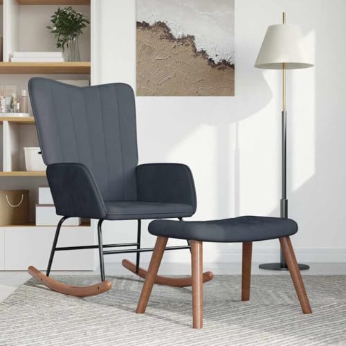Teenpull Schaukelstuhl mit Hocker, dunkelgrau, Samt, modernes Design für Wohnzimmer, Schlafzimmer, bequemer Relaxsessel, Leseecke, Polstersessel von Teenpull