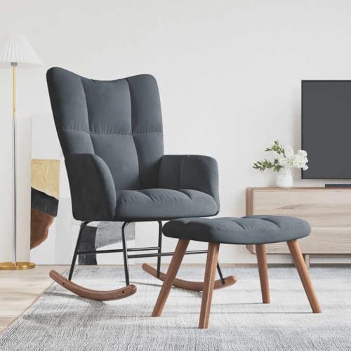 Teenpull Schaukelstuhl mit Hocker, dunkelgrau, Samt, modernes Design für Wohnzimmer, Schlafzimmer, bequemer Relaxsessel, Polstersessel, Möbel, Lesesessel von Teenpull
