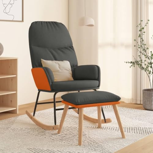 Teenpull Schaukelstuhl mit Hocker, dunkelgrau, Stoff, bequemer Lesesessel für Wohnzimmer, Schlafzimmer, entspannendes Schaukeln von Teenpull