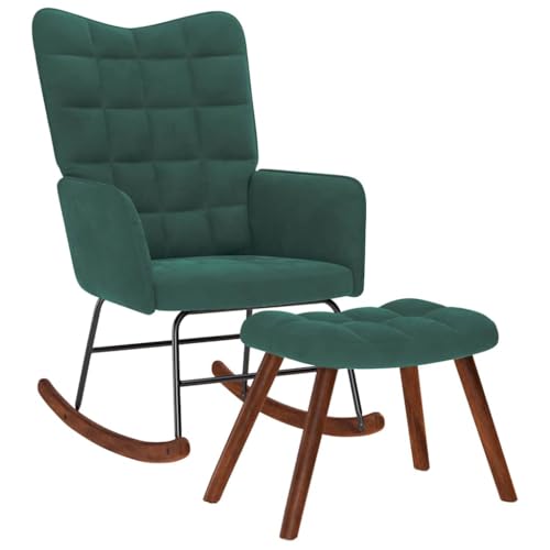 Teenpull Schaukelstuhl mit Hocker, dunkelgrüner Samt, bequemer Relaxsessel für Wohnzimmer, Schlafzimmer, Leseecke, Polstersessel mit Fußhocker, stilvolles Möbelset von Teenpull