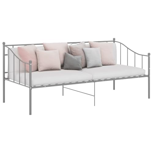 Teenpull Schlafsofa Bettgestell Grau Metall 90x200 cm, Robustes Tagesbett für Gästezimmer oder Jugendzimmer, vielseitiges Möbelstück mit Seitenschutz von Teenpull