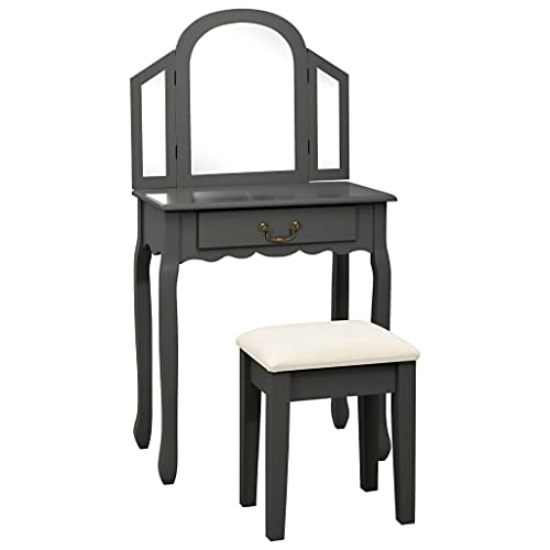 Teenpull Schminktisch Grau mit Hocker, 65x36x128 cm, Paulownia-Holz & MDF, Spiegel, Schublade für Kosmetik, Schlafzimmer Möbel Set Teenpull Schminktisch Grau mit Hocker, 65x36x128 cm, Paulownia-Holz & MDF, Spiegel, Schublade für Kosmetik, Schlafzimmer Möbel Set von Teenpull