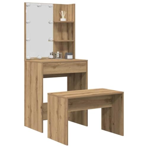 Teenpull Schminktisch-Set Artisan-Eiche, 60x40x140 cm, mit LED-Leuchten, Spiegel, Hocker, Stauraum für Kosmetik, Holzwerkstoff Teenpull Schminktisch-Set Artisan-Eiche, 60x40x140 cm, mit LED-Leuchten, Spiegel, Hocker, Stauraum für Kosmetik, Holzwerkstoff von Teenpull