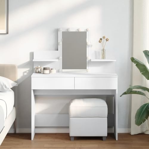 Teenpull Schminktisch mit LED-Beleuchtung, 100x40x130 cm, Weiß, Modernes Design, Geräumiger Stauraum für Kosmetik von Teenpull