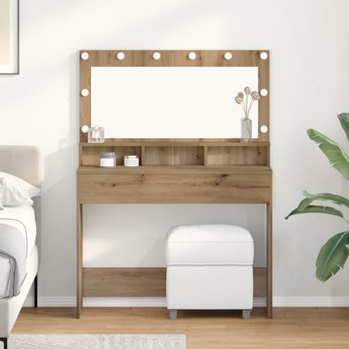 Teenpull Schminktisch mit LED-Beleuchtung, 100x41x135 cm, für Schlafzimmer, Frisiertisch mit Spiegel, Stauraum, Holzwerkstoff, Artisan Eiche Optik Teenpull Schminktisch mit LED-Beleuchtung, 100x41x135 cm, für Schlafzimmer, Frisiertisch mit Spiegel, Stauraum, Holzwerkstoff, Artisan Eiche Optik von Teenpull