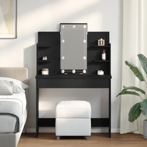Teenpull Schminktisch mit LED-Beleuchtung, 96x40x142 cm, Schwarz Eiche, Modernes Design, Geräumige Schubladen, Praktischer Kosmetiktisch für Schlafzimmer Teenpull Schminktisch mit LED-Beleuchtung, 96x40x142 cm, Schwarz Eiche, Modernes Design, Geräumige Schubladen, Praktischer Kosmetiktisch für Schlafzimmer von Teenpull