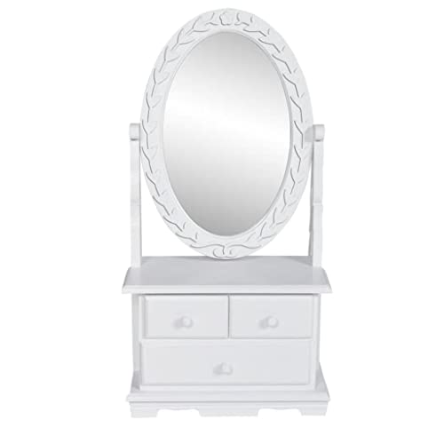 Teenpull Schminktisch mit ovalem Schwenkspiegel, weiß, MDF, inklusive 3 Schubladen, für Schlafzimmer und Poudreuse, eleganter Vintage-Stil von Teenpull