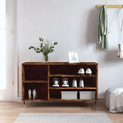 Teenpull Schuhregal Räuchereiche 102x36x60 cm, moderner Schuhschrank mit 5 Fächern, Robustes Holzwerkstoff-Möbelstück für Flur und Eingangsbereich von Teenpull