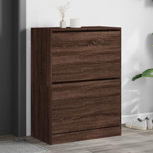 Teenpull Schuhschrank Braun Eiche-Optik, 80x42x108 cm, mit 2 Klappen, platzsparende Aufbewahrung für Flur und Eingangsbereich, modernes Design von Teenpull