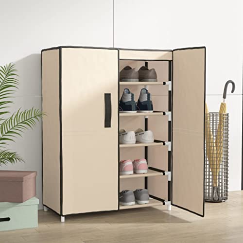 Teenpull Schuhschrank Creme, 60x28x90 cm, Stoff, 5 Böden, robuster Organizer für Schuhe, ideal für Flur und Eingangsbereich von Teenpull