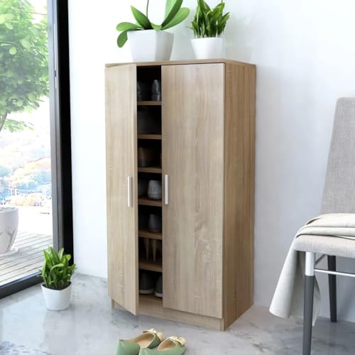 Teenpull Schuhschrank Eiche-Optik, Schuhregal mit 7 Fächern, Schuhaufbewahrung für Flur & Garderobe, Modernes Möbelstück für Schuhe von Teenpull