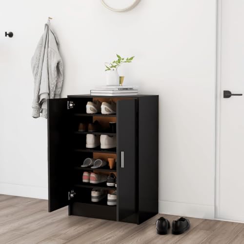 Teenpull Schuhschrank Schwarz, Modernes Design für Flur & Eingangsbereich, 60x35x92 cm Holzwerkstoff Möbelstück mit Viel Stauraum von Teenpull