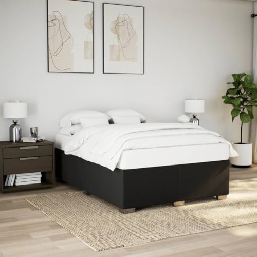 Teenpull Schwarz 160x200cm Stoff Polsterbett mit Kopfteil, integriertem Lattenrost und stabilen Kiefernholzfüßen, Plattform Bettrahmen ohne Matratze von Teenpull
