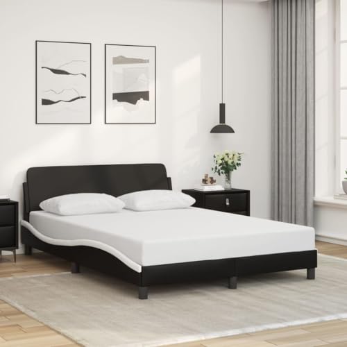 Teenpull Schwarz-weißes Kunstleder Bettgestell Dover 120x200 cm mit Kopfteil, Wellendesign, stabile Plattform für erholsamen Schlaf Teenpull Schwarz-weißes Kunstleder Bettgestell Dover 120x200 cm mit Kopfteil, Wellendesign, stabile Plattform für erholsamen Schlaf von Teenpull