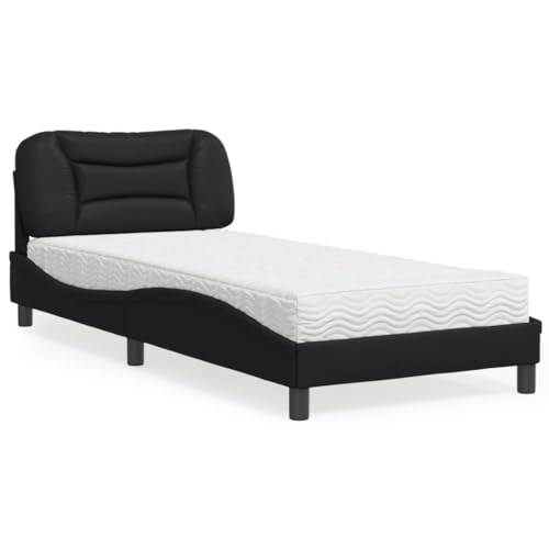 Teenpull Schwarzes Bett mit Matratze Hvar, 90x190 cm, aus langlebigem Kunstleder für erholsamen Schlaf, mit verstellbarem Härtegrad und modernem Wellendesign Teenpull Schwarzes Bett mit Matratze Hvar, 90x190 cm, aus langlebigem Kunstleder für erholsamen Schlaf, mit verstellbarem Härtegrad und modernem Wellendesign von Teenpull