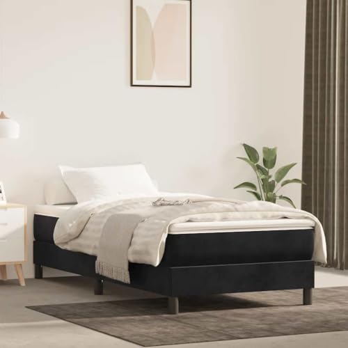 Teenpull Schwarzes Bettgestell 80x200 cm aus weichem Samt, gepolstertes Plattformbett mit stabilem Lattenrost, modernes Schlafzimmer-Möbelstück für erholsamen Schlaf, robuste Konstruktion von Teenpull