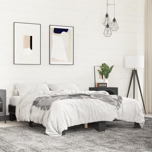 Teenpull Schwarzes Bettgestell aus Holzwerkstoff und Metall, 150x200 cm, Stabiler Bettrahmen mit Plattform Basis für erholsamen Schlaf, modernes Schlafzimmer Möbel mit Sperrholzlatten von Teenpull