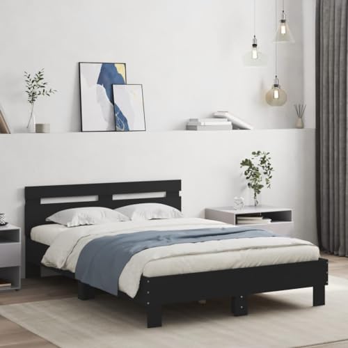 Teenpull Schwarzes Bettgestell mit Kopfteil, integrierter LED-Beleuchtung, Plattformdesign für 135x190 cm Matratze, Stabiler Holzwerkstoff Bettrahmen, modernes Schlafzimmer Möbel Teenpull Schwarzes Bettgestell mit Kopfteil, integrierter LED-Beleuchtung, Plattformdesign für 135x190 cm Matratze, Stabiler Holzwerkstoff Bettrahmen, modernes Schlafzimmer Möbel von Teenpull