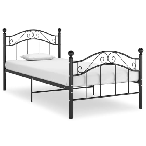 Teenpull Schwarzes Metall Bettgestell 100x200 cm, Einzelbett Rahmen für Schlafzimmer, Stabile Plattform Konstruktion mit Kopfende, Robuste Möbel Basis für Matratzen von Teenpull