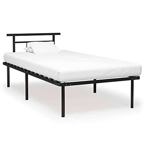 Teenpull Schwarzes Metall Bettgestell 100x200 cm, Stabiler Bettrahmen mit robusten Sperrholzlatten, ideale Plattform für 100x200 Matratze, Elegantes Schlafzimmer Möbelstück von Teenpull