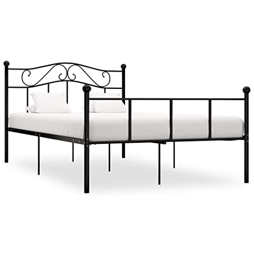 Teenpull Schwarzes Metall Bettgestell 140x200 cm mit stabilem Lattenrost, modernes Plattform Bettrahmen für Schlafzimmer, klassisches Design mit robustem Kopfteil von Teenpull