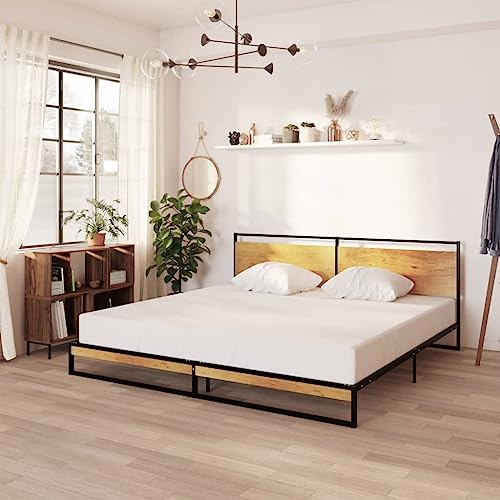 Teenpull Schwarzes Metall Bettgestell 200x200 cm, Robustes Doppelbett mit stabilem Kopfteil und Lattenrost, pulverbeschichteter Bettrahmen für erholsamen Schlaf, Moderne Schlafzimmer Möbel von Teenpull