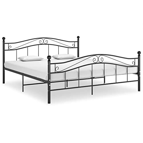Teenpull Schwarzes Metall-Doppelbett 160x200 cm, Pulverbeschichtetes Bettgestell mit stabilem Lattenrost, Modernes Design für Schlafzimmer, Robustes Bett für Erwachsene, Einfache Montage von Teenpull