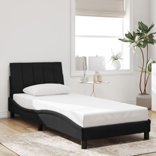 Teenpull Schwarzes Samt Bettgestell Hanko mit weichem Kopfteil und stabilen Sperrholzlatten, ideal für 90x190 cm Matratzen, als Moderne Plattform Möbel für erholsamen Schlaf im Schlafzimmer. Teenpull Schwarzes Samt Bettgestell Hanko mit weichem Kopfteil und stabilen Sperrholzlatten, ideal für 90x190 cm Matratzen, als Moderne Plattform Möbel für erholsamen Schlaf im Schlafzimmer. von Teenpull