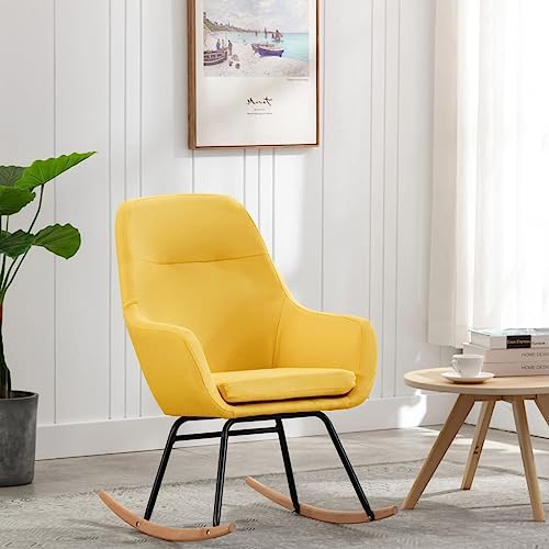 Teenpull Senfgelb Schaukelstuhl, Modern Gepolstert für Wohnzimmer, Gemütlicher Akzentstuhl mit Holzbeinen, Komfortabler Lesesessel von Teenpull