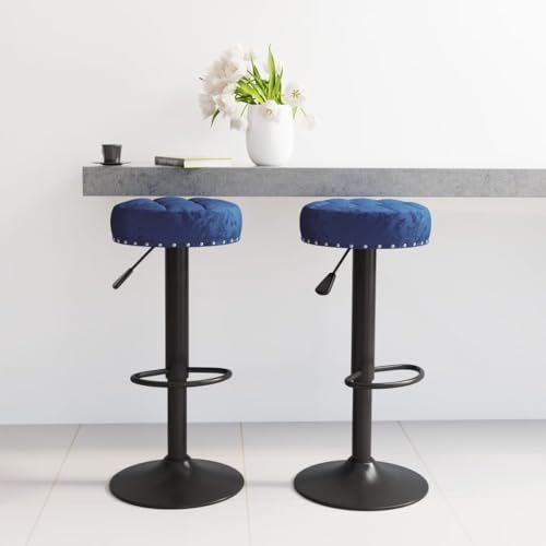 Teenpull Set of 2 Blue Velvet Bar Stools, Adjustable Swivel Kitchen Counter Chairs with Footrest for Dining Room and Home Bar von Teenpull