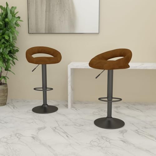 Teenpull Set of 2 Brown Velvet Bar Stools, Adjustable Swivel Counter Height Chairs for Kitchen Dining Room von Teenpull