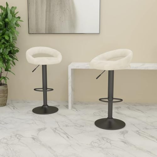 Teenpull Set of 2 Modern Adjustable Swivel Bar Stools, Cream Velvet Upholstered Kitchen Counter Height Chairs for Dining Room Island von Teenpull