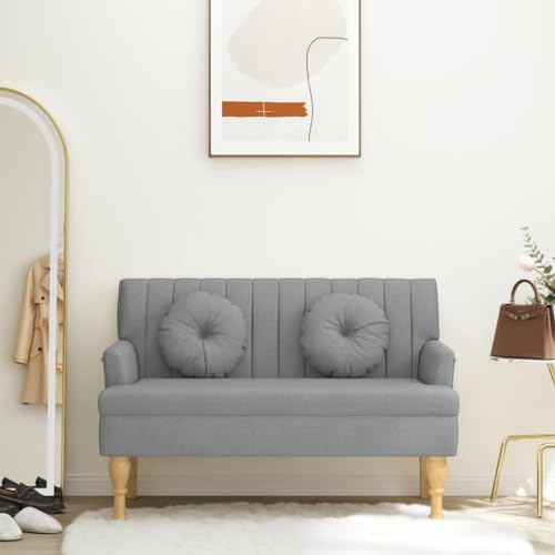 Teenpull Sitzbank mit Kissen Hellgrau für Wohnzimmer, Flur & Büro, 113x64,5x75,5 cm, Stoffbezug mit Holzbeinen von Teenpull