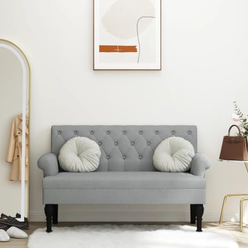Teenpull Sitzbank mit Rückenlehne, Hellgrau, 120x62x75,5 cm, Stoff, gepolstert, für Indoor, Modern, Küche, Büro von Teenpull