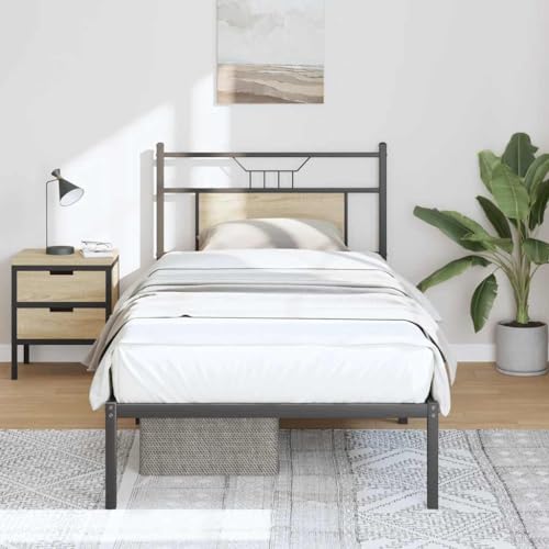 Teenpull Sonoma-Eiche Gestell 90x200 cm, Stabiler Holzwerkstoff Bettrahmen ohne Matratze, mit Kopfteil und Stauraum, Modernes Plattform Design für Schlafzimmer von Teenpull