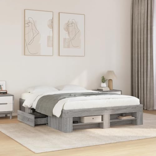 Teenpull Sonoma Grau Bettgestell 120x200 cm aus Holzwerkstoff mit Stauraum, Plattform, Lattenrost und Schubladen für Schlafzimmer Möbel Set Teenpull Sonoma Grau Bettgestell 120x200 cm aus Holzwerkstoff mit Stauraum, Plattform, Lattenrost und Schubladen für Schlafzimmer Möbel Set von Teenpull