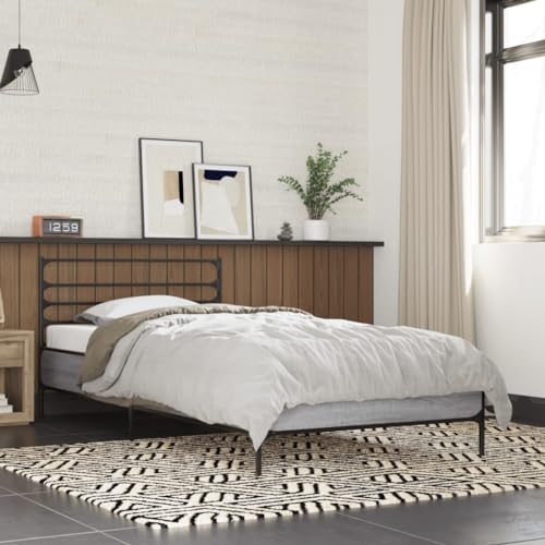 Teenpull Sonoma Grau Bettgestell 75x190 cm, Robustes Holzwerkstoff & Metall, Lattenrost inklusive, modernes Plattform Design für Schlafzimmer von Teenpull