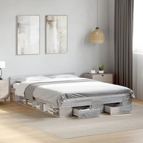 Teenpull Stabiles Bettgestell 120x200 cm mit 2 Schubladen, Grau Sonoma Holzwerkstoff Möbel für Schlafzimmer, Modernes Bett Rahmen mit Stauraum Matratzenbasis und robustem Gestell. von Teenpull