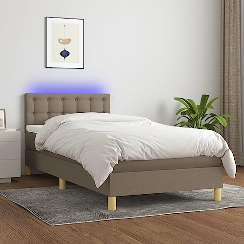 Teenpull Stabiles Boxspringbett mit Matratze, integrierter LED Beleuchtung, hochwertigem Stoffbezug Taupe, 90x200 cm Einzelbett für erholsamen Schlaf und modernes Schlafzimmer Design mit Teenpull Stabiles Boxspringbett mit Matratze, integrierter LED Beleuchtung, hochwertigem Stoffbezug Taupe, 90x200 cm Einzelbett für erholsamen Schlaf und modernes Schlafzimmer Design mit von Teenpull
