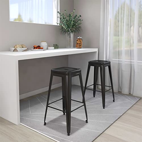 Teenpull Stackable Bar Stools Set, 2 Black Metal Counter Height Chairs with Footrest, Industrial Kitchen Island Seating for Dining Room von Teenpull